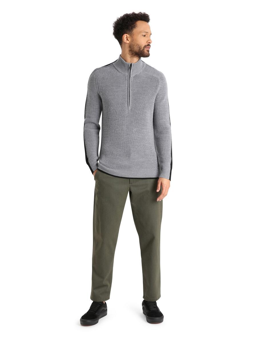 Gritstone Heather / Black Icebreaker Merino Lodge Long Sleeve Half Zip Men's Sweaters | AU 1212MQZA